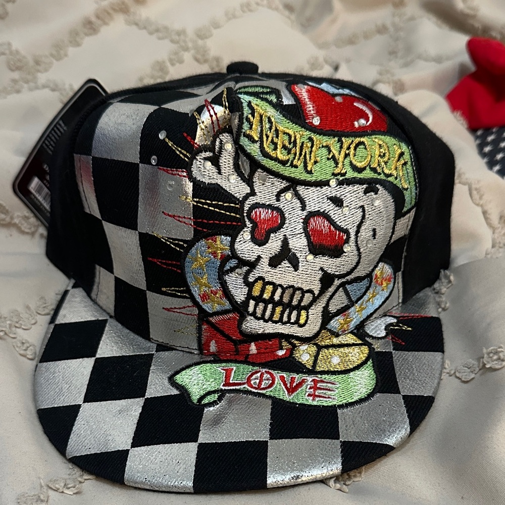 Black and Silver Checkered Skull Cap